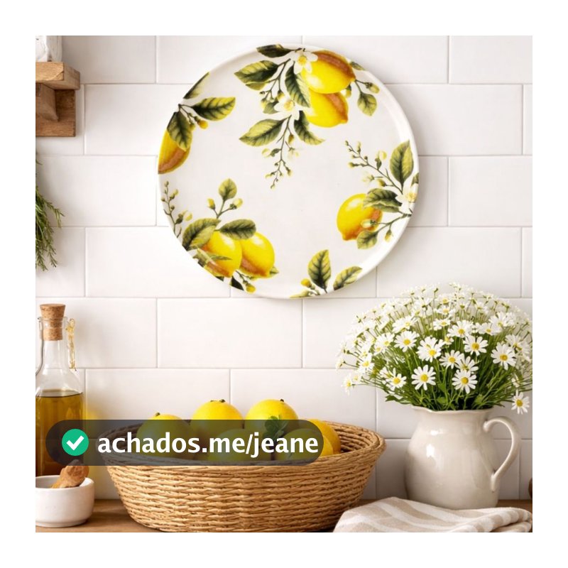 Prato Parede Decorativo com Suporte Cerâmica Limão Siciliano Pintura Não Sai Tamanho 21.5cm