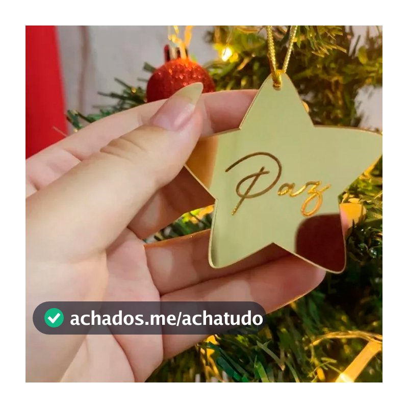 Kit Enfeites de 8 uni Árvore Natal Acrílico Estrelas com cordão Palavras Gravadas Decoração Natalina