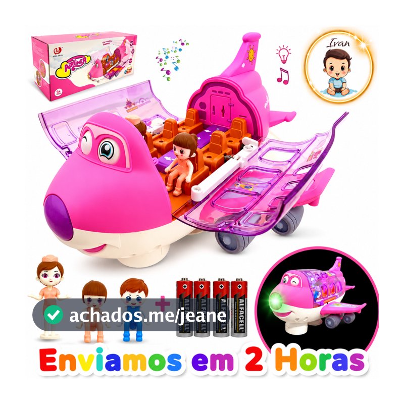 Avião Maluco Brinquedo infantil Giratorio Musical Gira 360 Bate E Volta Com Som, Luz e Bonecos