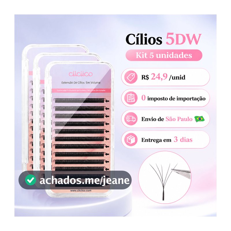 Cilciico Cílios 5D W Volume Hollywoody para Extensão de Cílios Natural 0,07mm Kit 4 CX Envio de SP