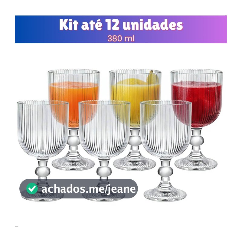 Jogo Taça de Vidro Grossa de 3 Até 12 Unidades Sofia Graffiato 340 ML Sofisticada e Elegante Premium
