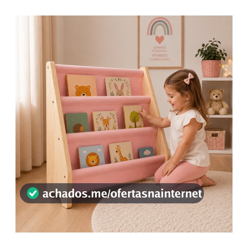 Estante Infantil Mini Rack Porta Livros Montessori Organizador Madeira Livreiro Montessoriano Rosa