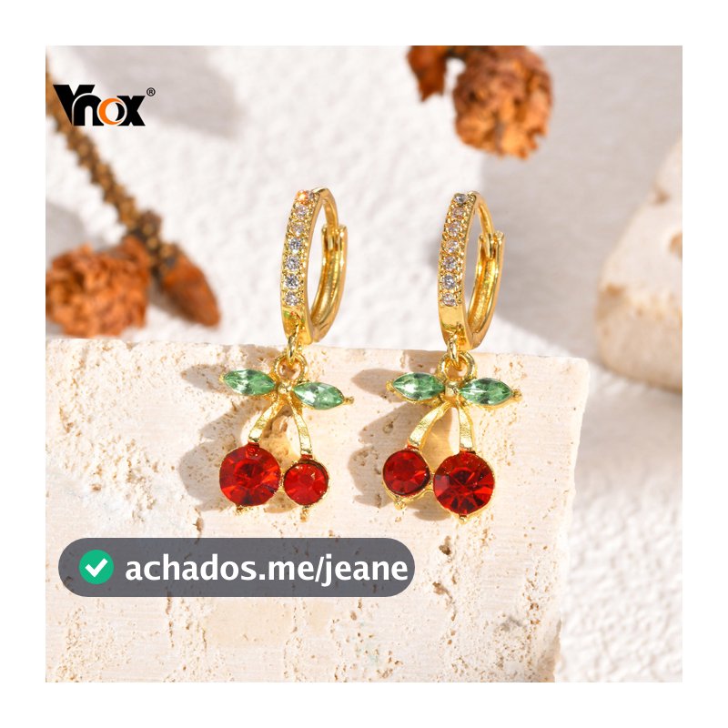 Brincos Pendurados De Cereja Vermelha Vnox Para Mulheres , Brinco De Ouro Com Zircônia , Festa De Casamento , Acessórios