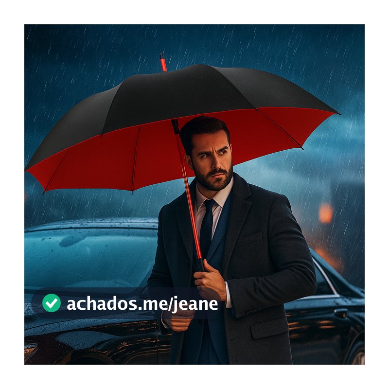 Guarda-Chuva Grande Automático Reforçado Premium 140cm Fibra de Vidro proteção UV COR:PRETO/VERMELHO