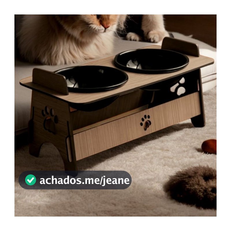 Comedouro elevado de MDF para Cães e Gatos – Tigelas 400ml com Suporte Estiloso