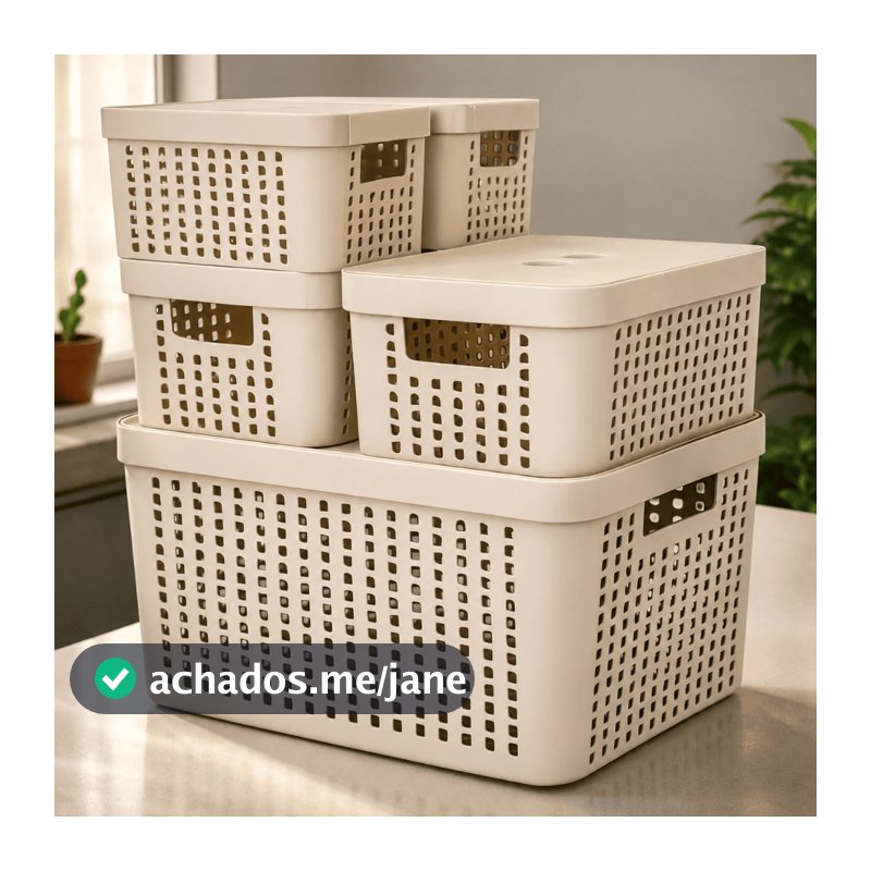 Kit 5 Caixas Organizadoras com Tampa Cesto Grande de Plástico 2 Litros 4,5 Litros 17 Litros