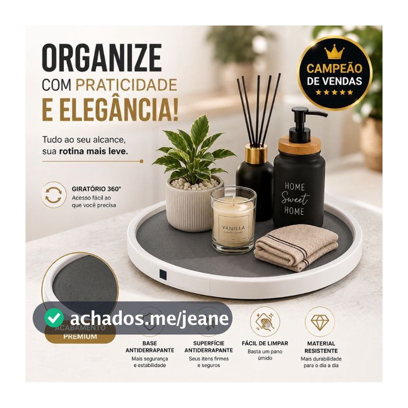 Bandeja Giratória Organizadora 360 Graus 25cm Base Silicone para Cozinha Armário Geladeira Banheiro