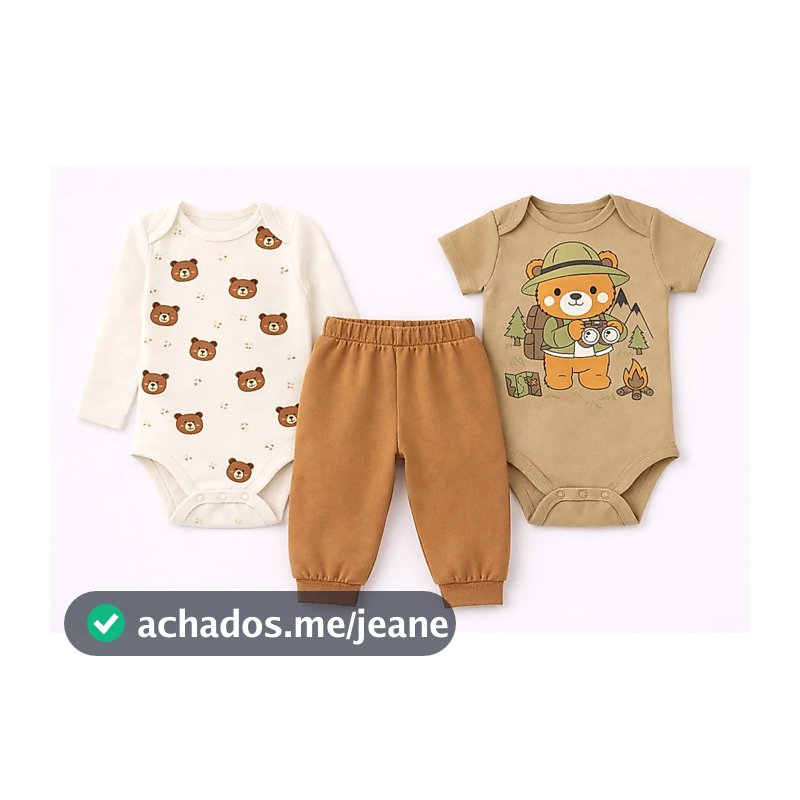 Kit Body Bebe 3 Peças Manga Longa, Manga Curta E Calça