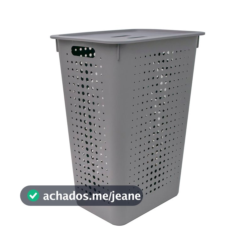 Cesto Organizador Roupa Suja 47L Chumbo Tampa Alças Ventilado Multiuso Organiza Casa Lavanderia Ou