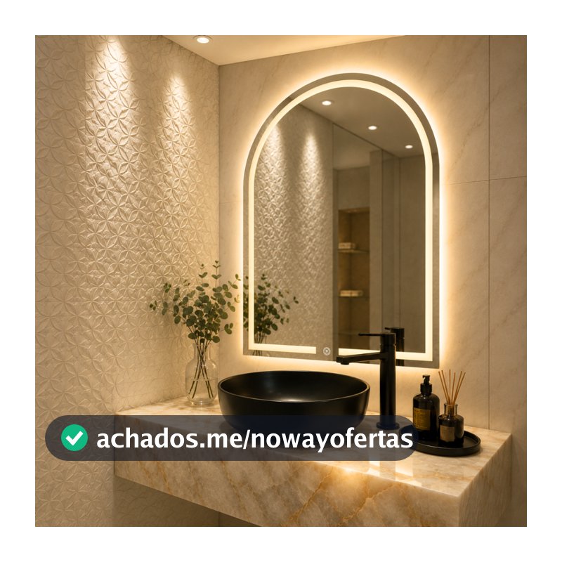 Espelho Oval Janelinha Penteadeira 3 tons de Led, Jateado Botão Touch e Fonte Slim | Várias Medidas