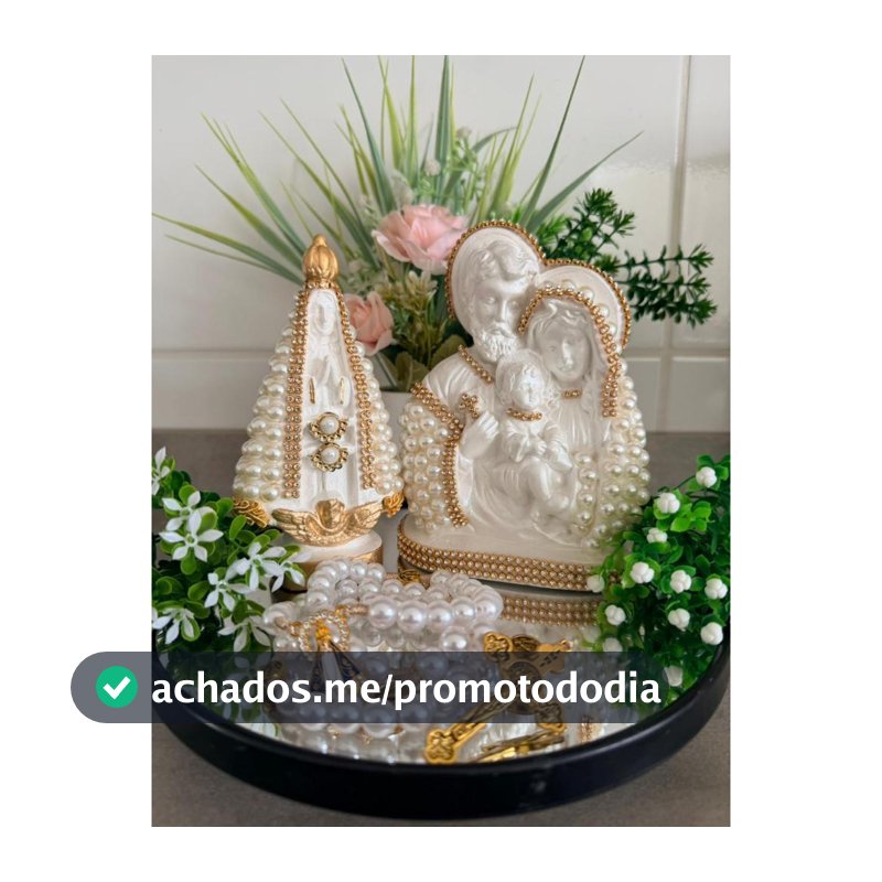 Kit Sagrada Família 15cm + Nossa Senhora 15cm + Terço de Nossa Senhora Perolado