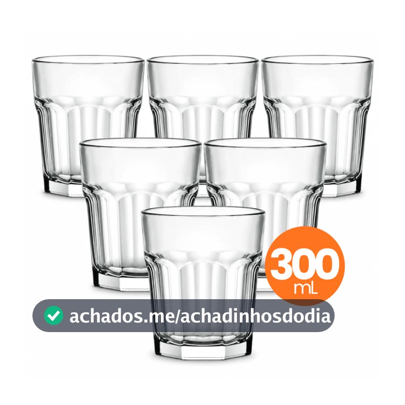 Jogo 6 Copo Vidro Briston 300ml Conjunto Mesa Posta Água Suco Cozinha Decoração Presente