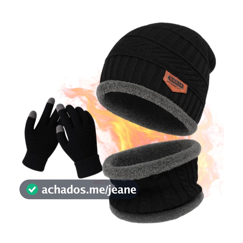 Kit Frio Inverno Touca Gorro + Luva Touch Celular + Cachecol Quentinho