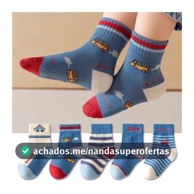 Kit Pares de Meias Infantil e Bebê Menino Estampadas Masculino