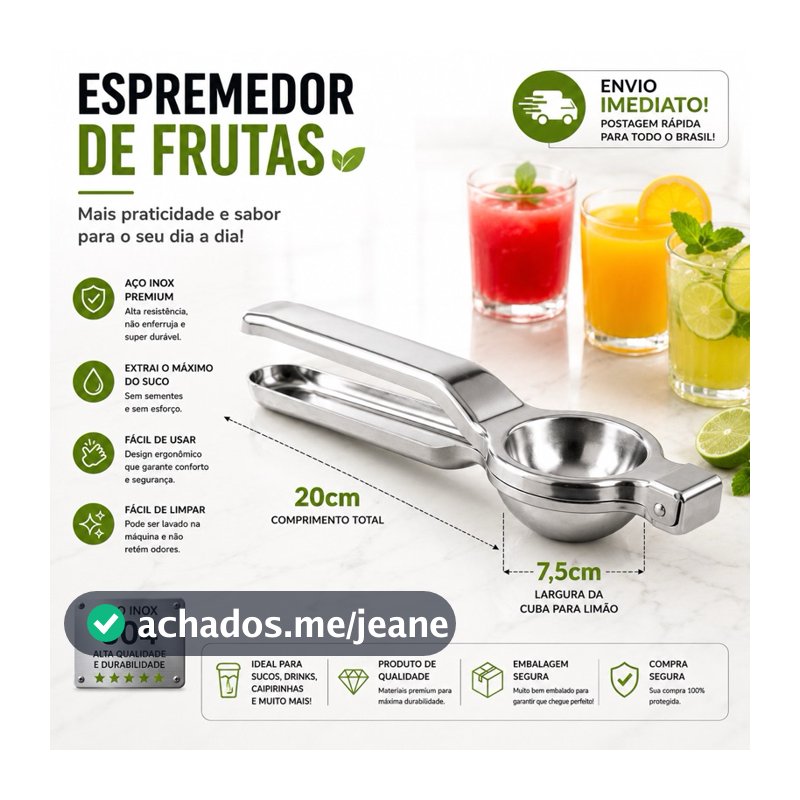 Espremedor de Limão Inox 20cm x 7cm x 3cm Pratico Cozinhar Espremedor de Frutas Aço Inox Resistente