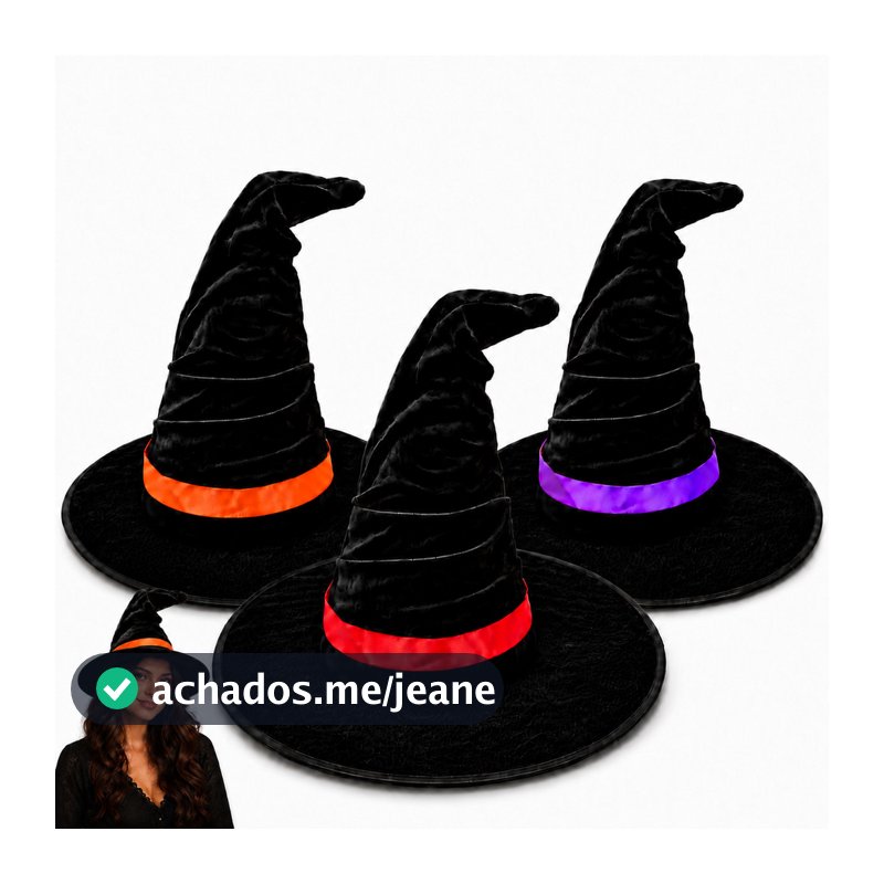 Chapéu de Bruxa Preto Veludo Halloween Carnaval Cosplay