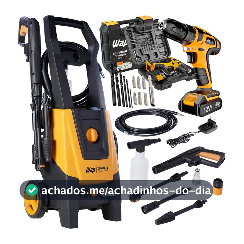 Lavadora de Alta Pressão Combate Turbo 2600 com Furadeira Maleta Broca Wap
