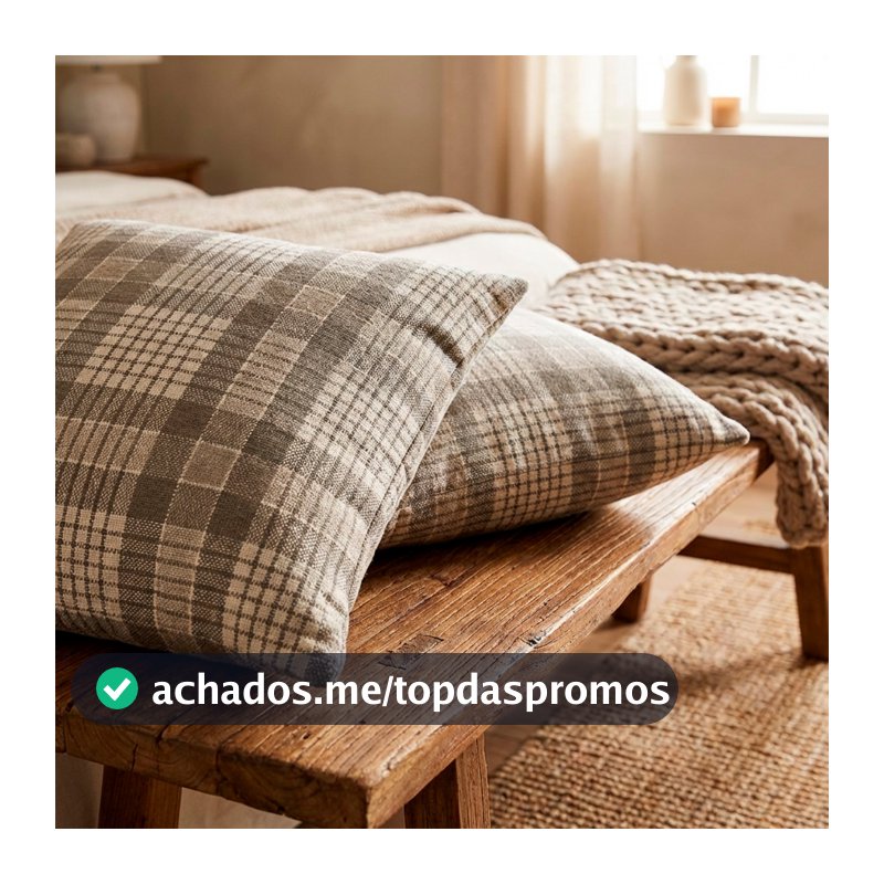 Kit 2 Capas De Almofada Linho Bege Xadrez Estilo Farmhouse Luxo Decorativa