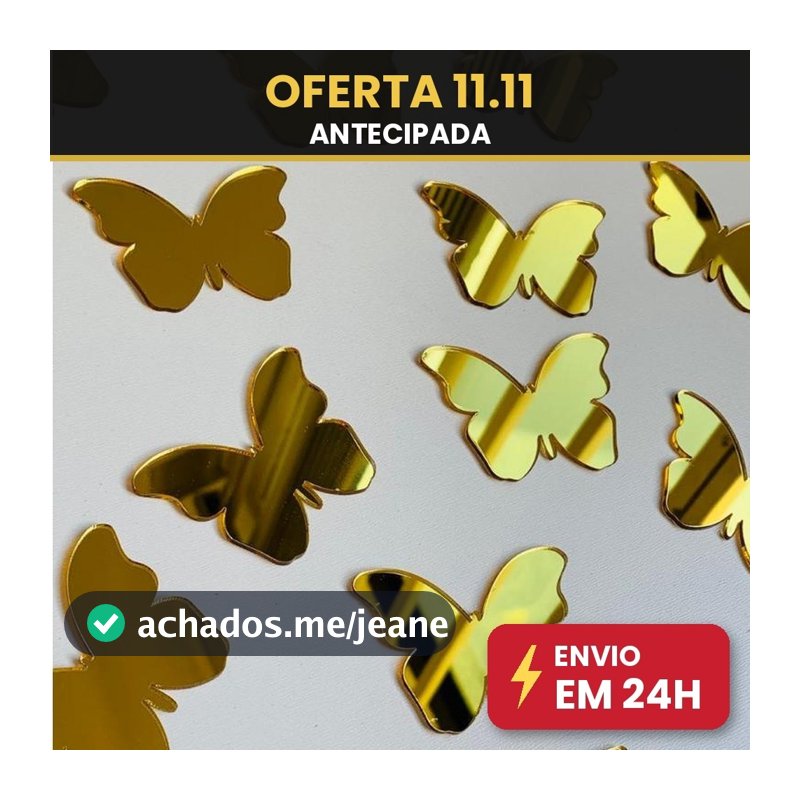 Borboletas Decorativas Acrílico Espelhado 6cm de largura Dourado
