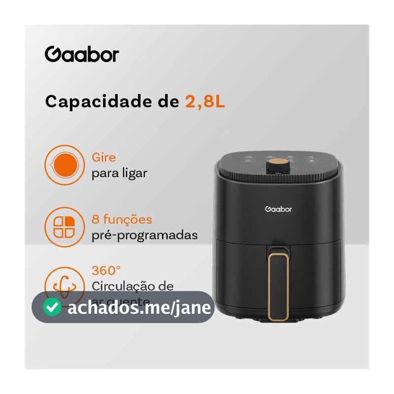 Gaabor Air Fryer 2,8L 800W 360° Circulação Antiaderente Cozinha Prática AF-35M02A