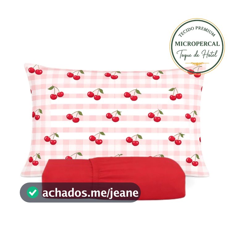 Kit Lençol 3 Peças Solteiro CASAL QUEEN KING  Cereja Xadrez Rosa Menina Maciez Toque Suave Antialérgico Percal 400 fios