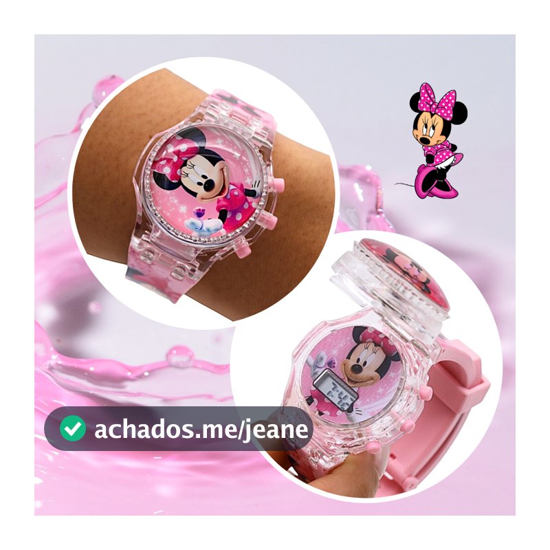 Relógio infantil Personagens Minnie Cartoon Pulseira de silicone c/ toque e luzes Coloridas Meninos e Meninas