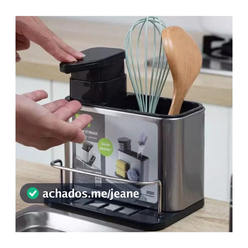 Organizador de Pia com Dispenser para Detergente – Porta Esponja e Escorredor em Aço Inoxidável