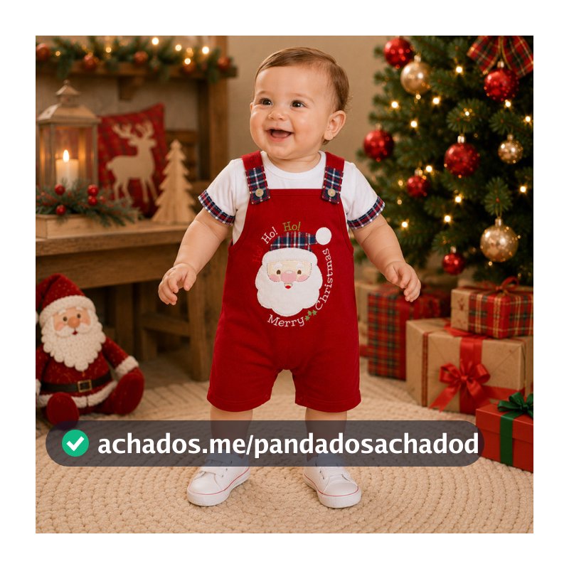 Conjunto Bebê Jardineira e Camiseta Natalina do Tamanho P ao 3 | Roupa Infantil Menino | 2 Peças Tema Natal