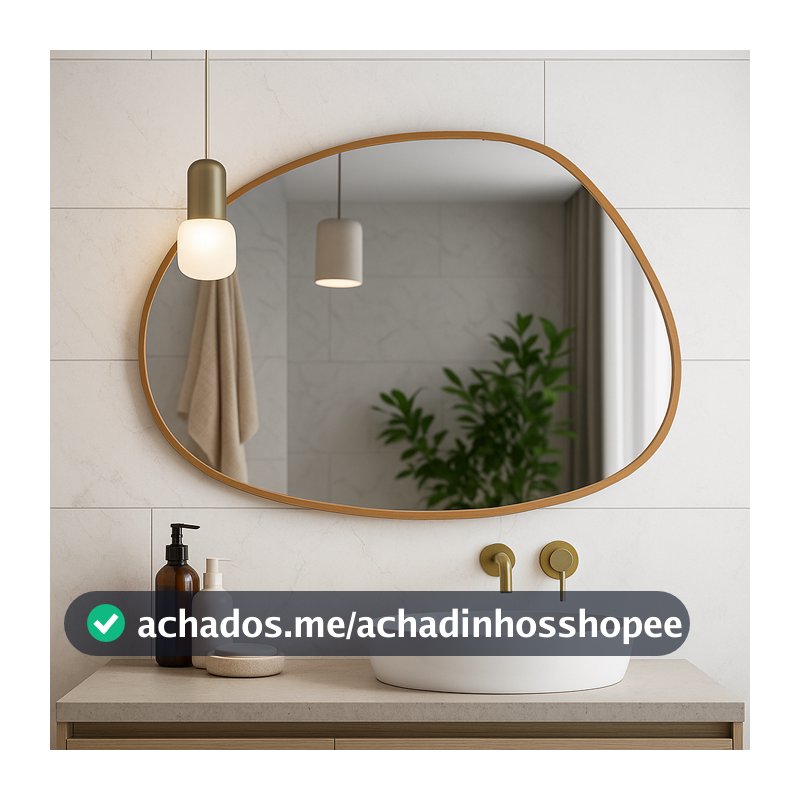 Espelho Orgânico 60x40cm com Couro Ecológico Decoração Para Lavabos Salas Quartos Escritórios