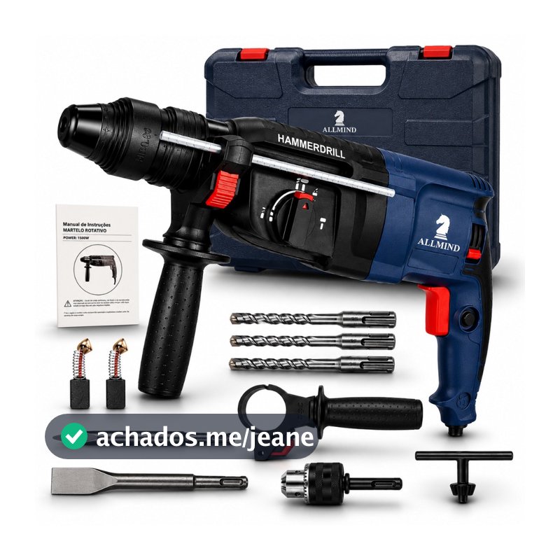 Martelete Rotativo Furadeira Martelo Rompedor de Impacto 1200w 12 peças com maleta