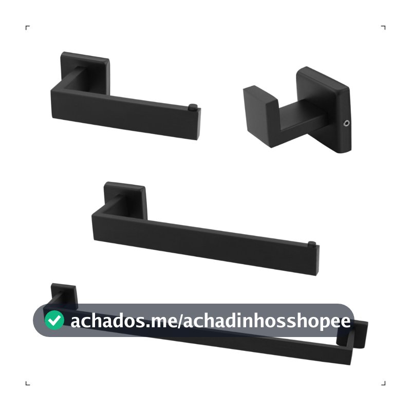 Kit Acessórios Banheiro Luxo Completo 4 Peças em Aço Inox 304 Lavabo Conjunto Preto