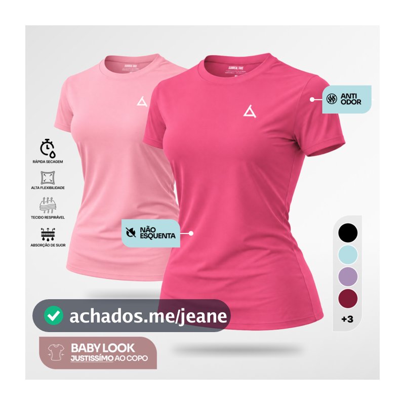 KIT 2 ou 1 Camiseta Feminina Dry Fit UV 50+ Blusas Baby Look Slim Camisas Academia Treino Musculação