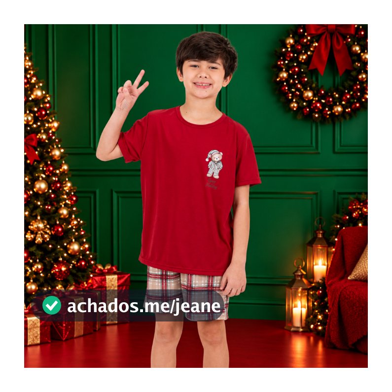 Pijama Infantil Masculino de Natal Menino 04 ao 16 Conjunto Natalino Camiseta e Short