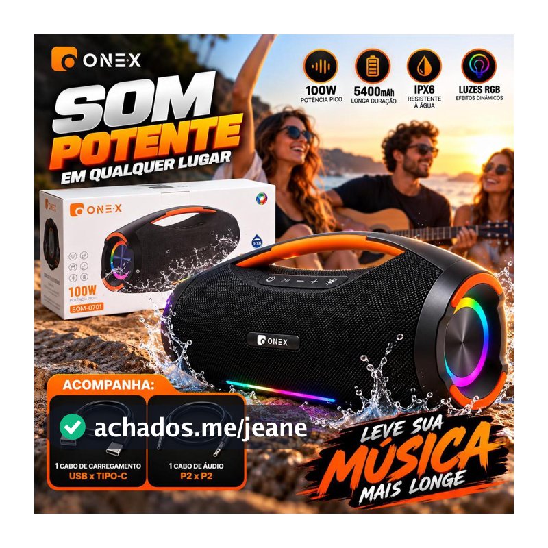 Caixa de Som Portátil   100W Bluetooth RGB IPX6 5400mAh