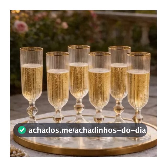 Conjunto Jogo 6 e 18 Taças de Champanhe Borda Dourada Vidro Canelado 170ml Diamond Lehavi Sofisticada Enxoval Decorativa