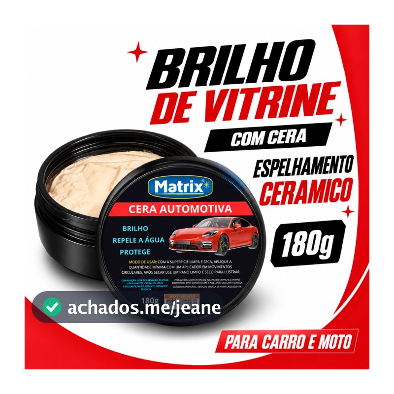 Cera Automotiva Espelho Cerâmico – Brilho intenso, Repele Água, Proteção Sol e Chuva