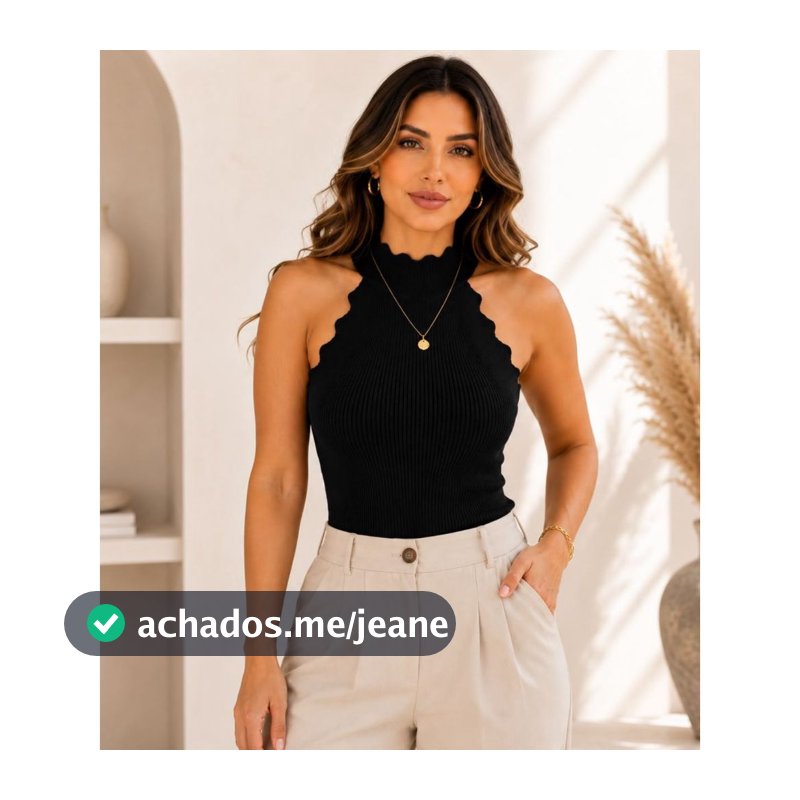 Blusa Modal Feminina Gola Alta Regata Recorte Ondulado Elegante Premium