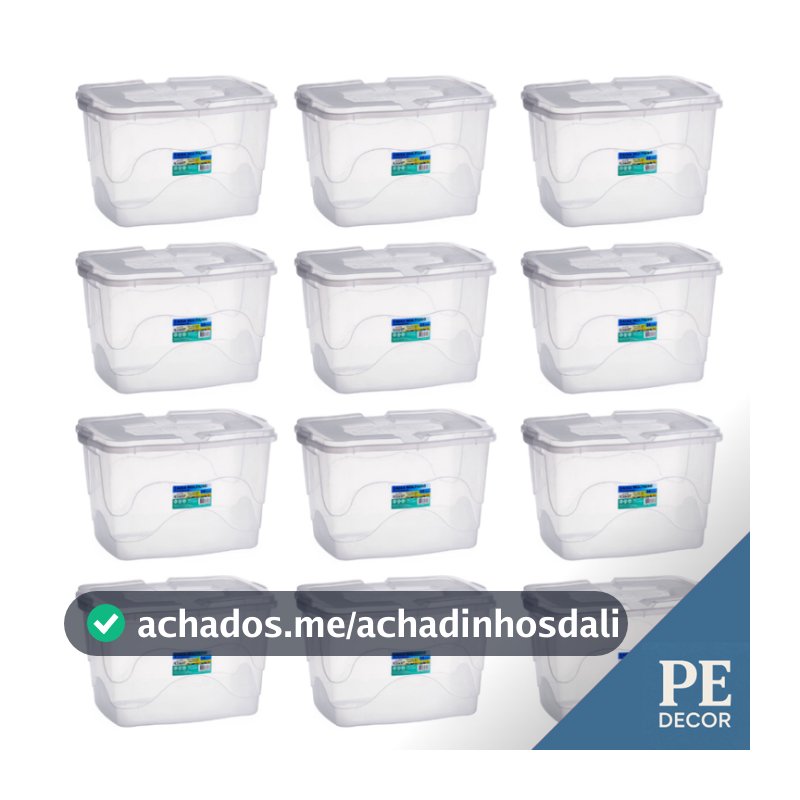 Kit Caixas Organizadoras 34L com Trava Transparente Roupas, Brinquedos, Livros e Documentos