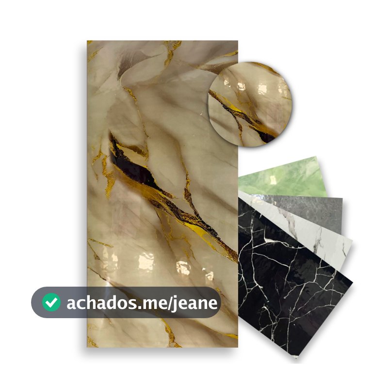 Kit 10 Placas Adesivas 3D Mármore Dourado Vinílico Lavável Autocolante Relevo Parede 30x60cm