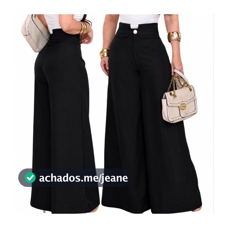 Calça Feminina Pantalona Wide Leg Cós Alto Alfaiataria Premium  Alta Cobertura e Botão Metal