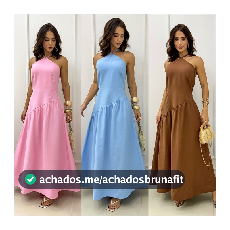 VESTIDO FEMININO COM AMARRAÇÃO NO PESCOÇO MODA VERÃO ELEGANTE