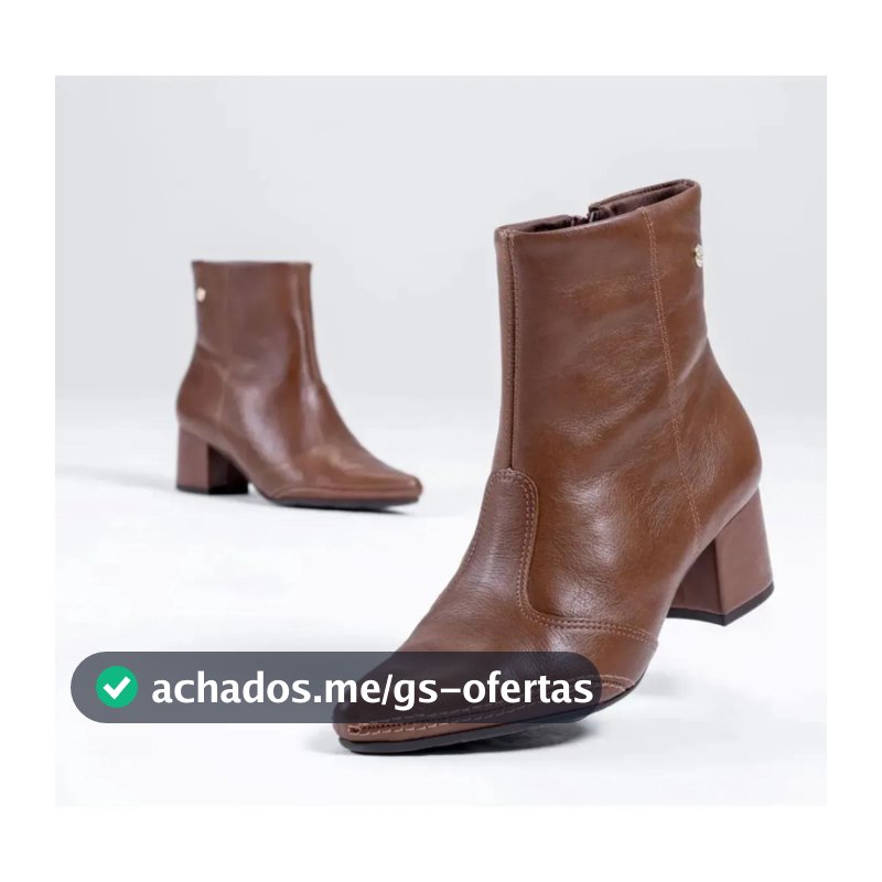 Bota Feminina Ramarim Cano Curto Salto Bloco Couro Legitimo