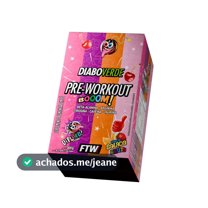 Pré Treino Diabo Verde Diploko Booom Ftw 300g 30 Sticks Sabor Salada De Frutas Cafeína Energia Foco