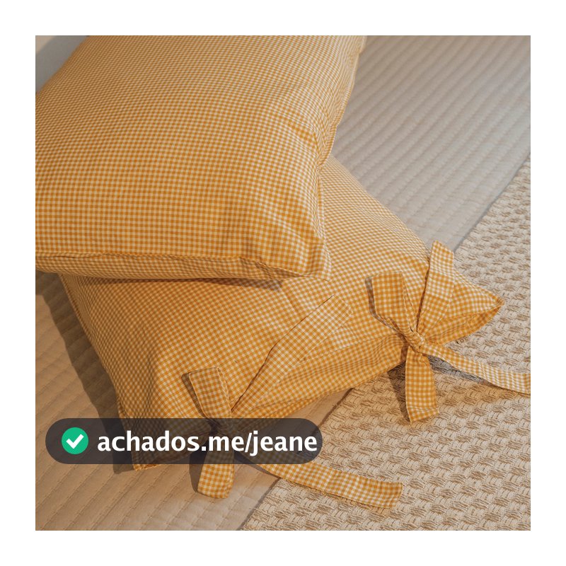 Fronha com Laço Xadrez Vichy em Algodão Estilo Farmhouse | 50x70 cm UNIDADE - Amarelo