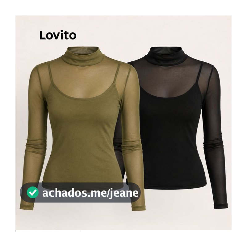 Lovito KIt 2 Blusas Feminina de Tule Manga Longa Moda Mulher BLB16921722