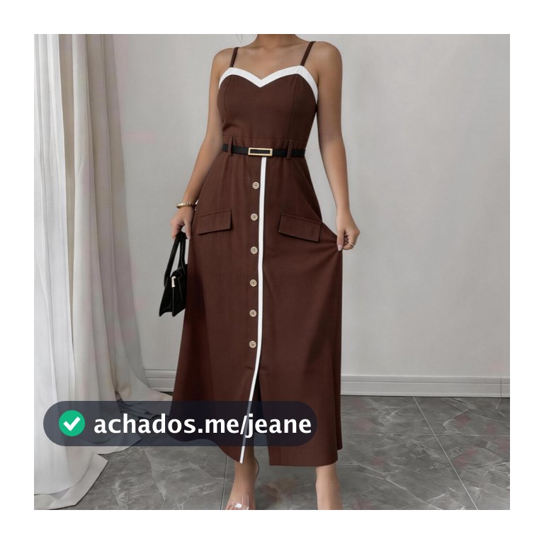 Vestido Longo Slip Elegante Feminino com Design de Botões em Cores Contrastantes perfeita para um look formal chique.