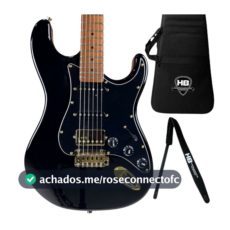 KIT GUITARRA ELÉTRICA TAGIMA T640 SUPER  STRATOCASTER CLASSIC SERIES SNBL BK GOLD SHPK OWH MSTG