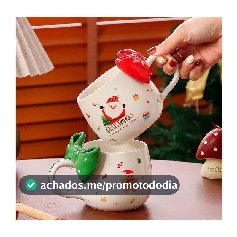CANECA NATALINA CERÂMICA 400ML LAÇO 3D PAPAI NOEL ÁRVORE DE NATAL
