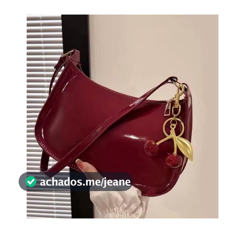 Kit Bolsa Feminina Elegancy de Ombro Baguete Verniz + Chaveiro Cereja Super Estiloso SK 04