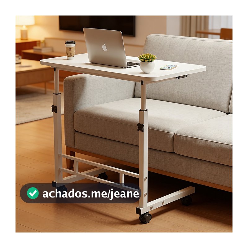 Mesa Multiuso Portátil Ajustável para Notebook com Rodinhas  Ideal para Cama e Sofá